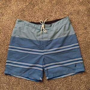 Men's‎ Pull On Striped Blue & White Swim Trunks/board Shorts Beach Vacation XXL